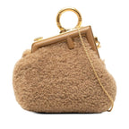 Fendi First Nano Mini Chain Shoulder Pouch Coin Purse Key Holder Brown Fleece