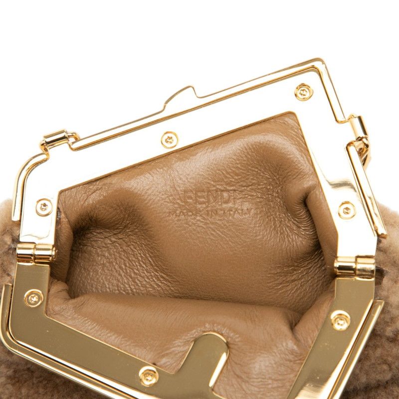Fendi First Nano Mini Chain Shoulder Pouch Coin Purse Key Holder Brown Fleece — view 4