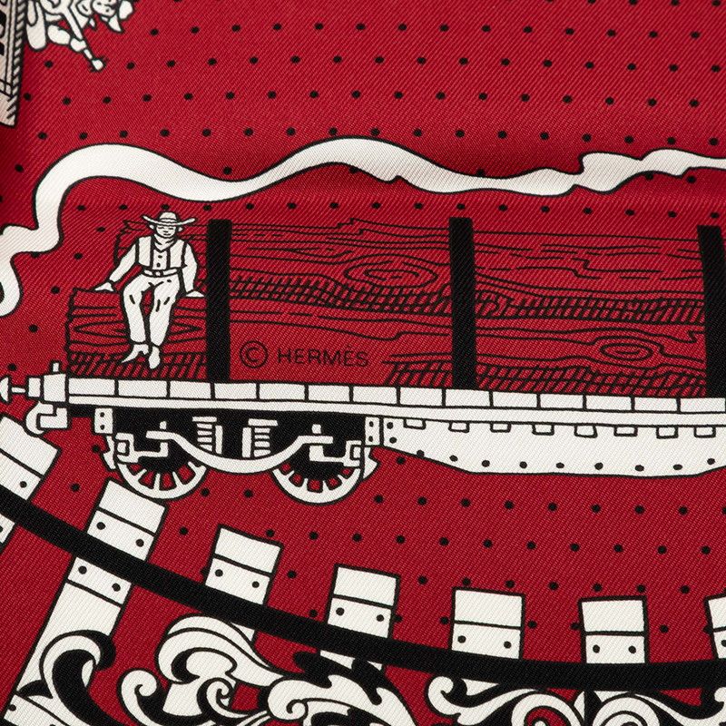 Hermes Carre 55 All Aboard Scarf Wine Red White Black Silk — view 6