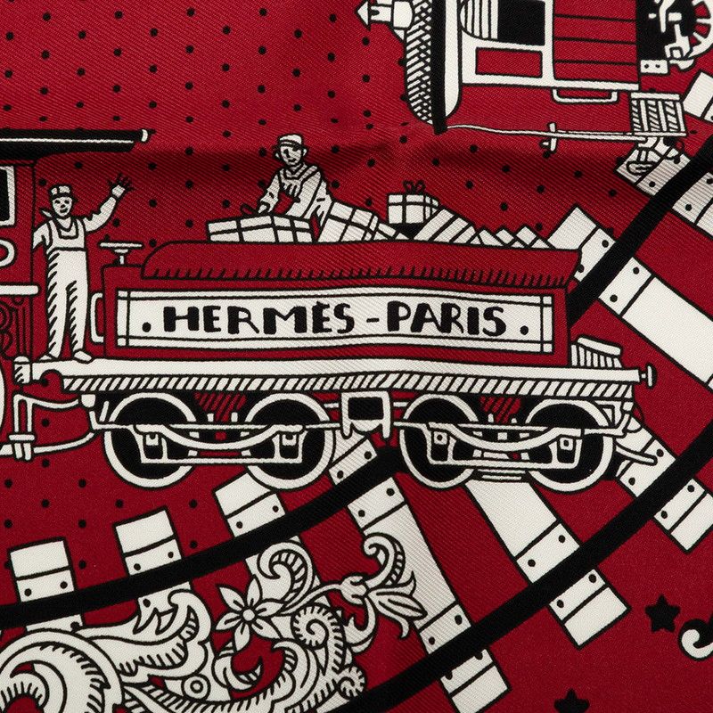 Hermes Carre 55 All Aboard Scarf Wine Red White Black Silk — view 7