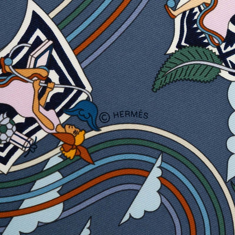 Hermes Carre 45 Carres Volants Flying Scarf Blue Multicolor Silk — view 5