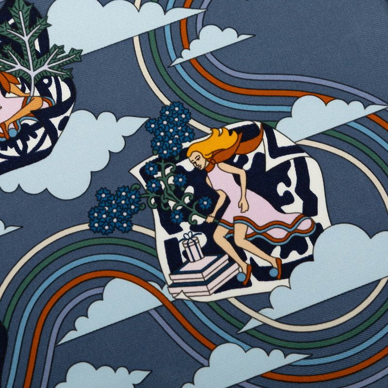 Hermes Carre 45 Carres Volants Flying Scarf Blue Multicolor Silk — view 4