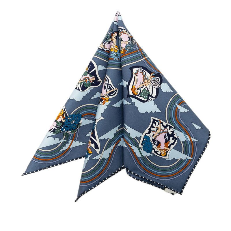 Hermes Carre 45 Carres Volants Flying Scarf Blue Multicolor Silk — view 2