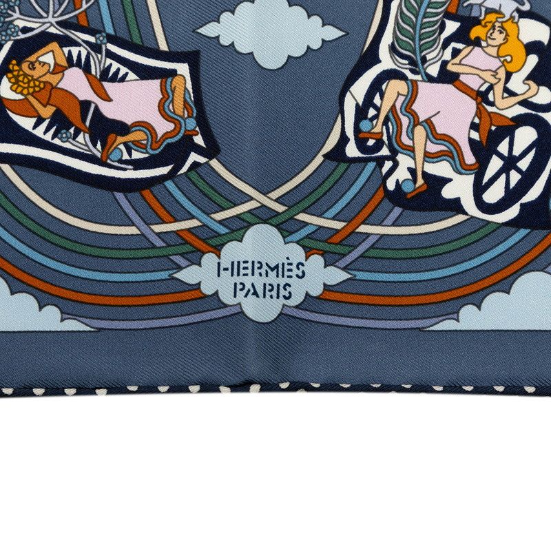Hermes Carre 45 Carres Volants Flying Scarf Blue Multicolor Silk — view 6