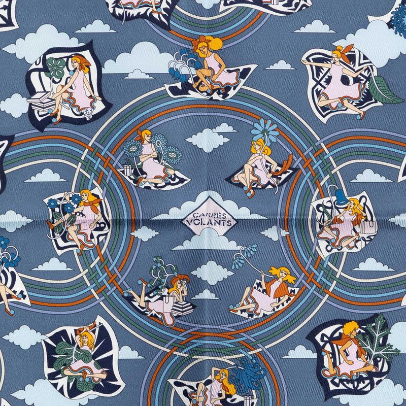Hermes Carre 45 Carres Volants Flying Scarf Blue Multicolor Silk — view 3
