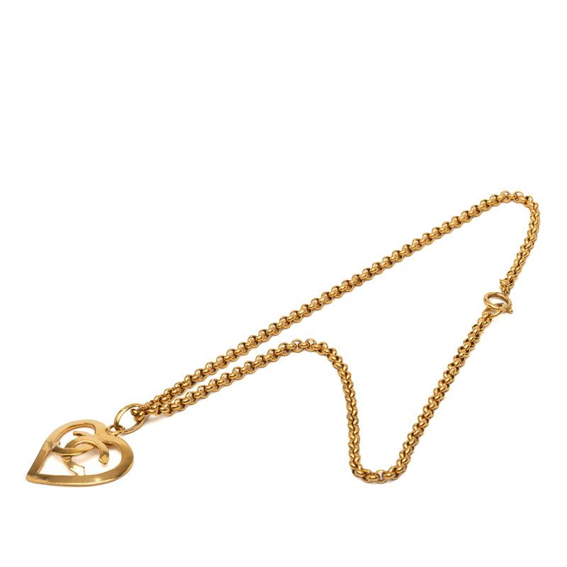 Chanel CC Logo Heart Motif Vintage Chain Necklace 95P Gold Plated — view 3