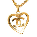 Chanel CC Logo Heart Motif Vintage Chain Necklace 95P Gold Plated — view 2