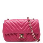 Chanel CC Logo V-stitch Crossbody Chain Shoulder Bag Pink Lambskin