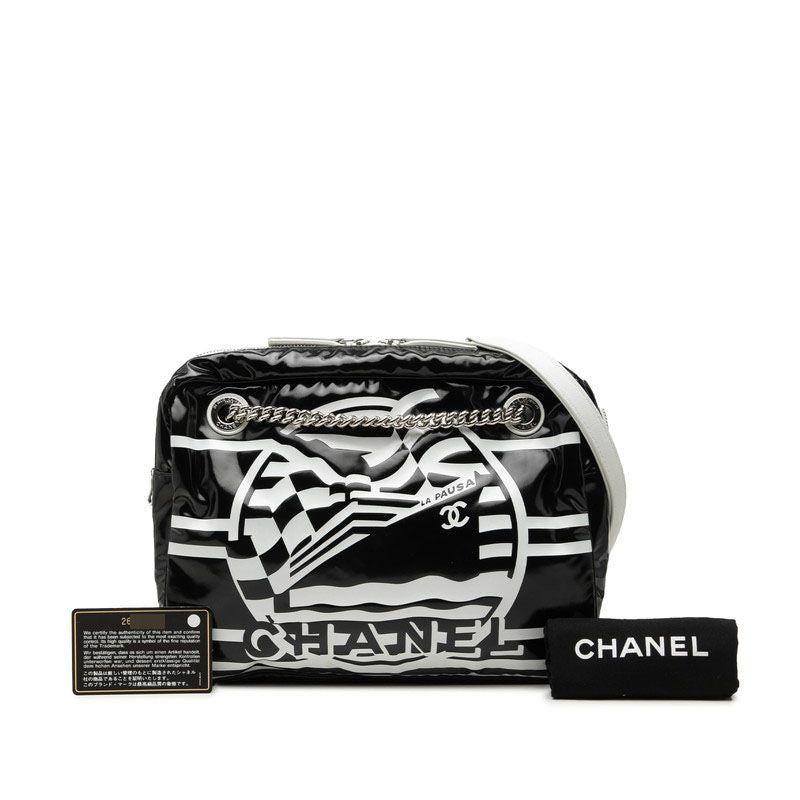 Chanel la Pausa Chain Shoulder Bag Logo Black White Leather — view 7