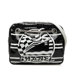 Chanel la Pausa Chain Shoulder Bag Logo Black White Leather