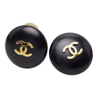 Chanel CC Logo Vintage Earrings 95P Black Gold Plated — view 3