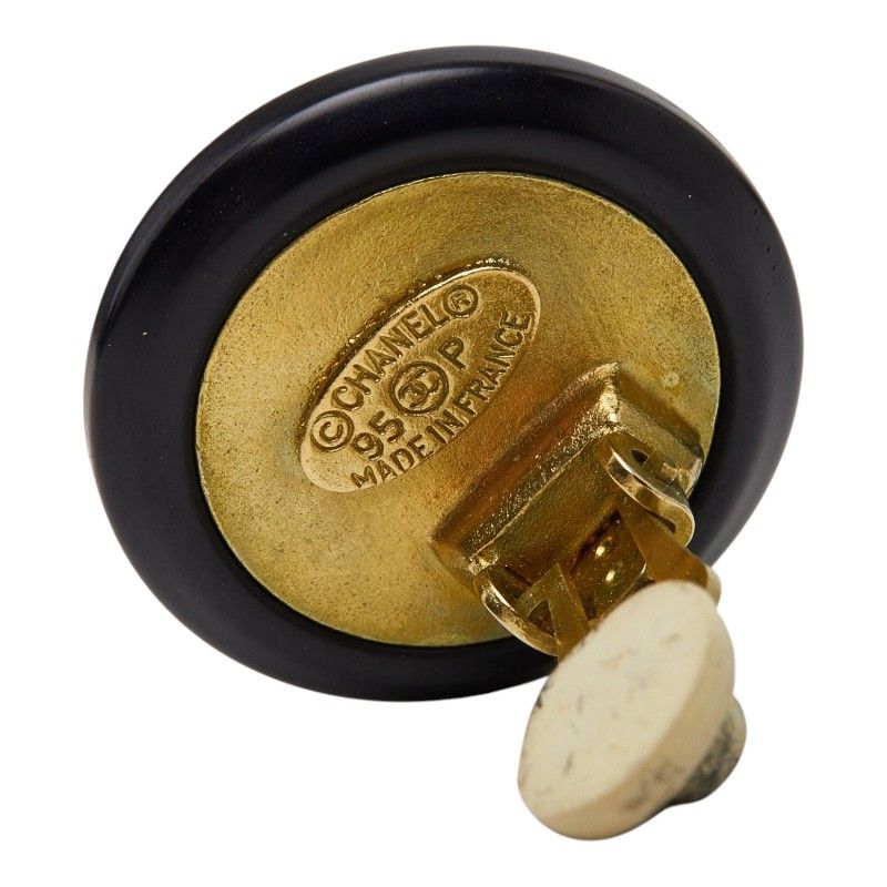 Chanel CC Logo Vintage Earrings 95P Black Gold Plated — view 4