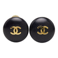 Chanel CC Logo Vintage Earrings 95P Black Gold Plated