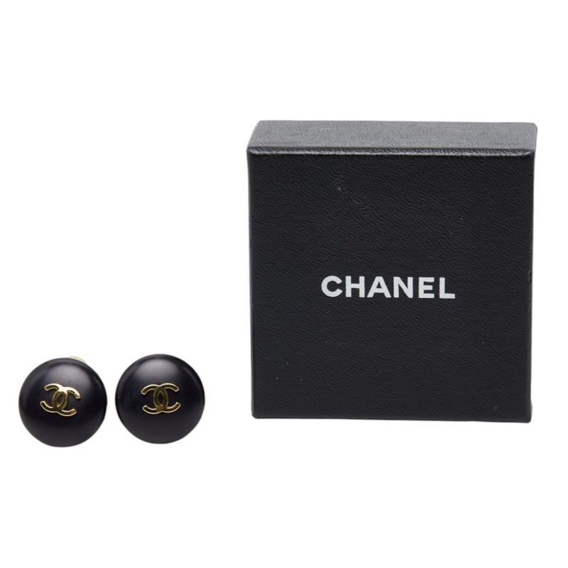 Chanel CC Logo Vintage Earrings 95P Black Gold Plated — view 6