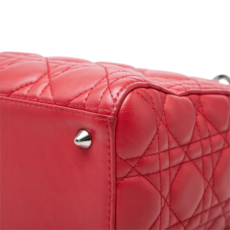Dior Cannage Lady Dior Medium Satchel Shoulder Bag Red Leather — view 6