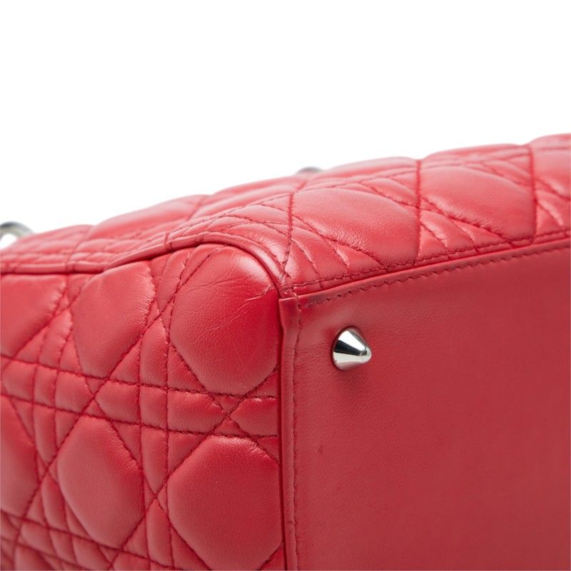 Dior Cannage Lady Dior Medium Satchel Shoulder Bag Red Leather — view 7