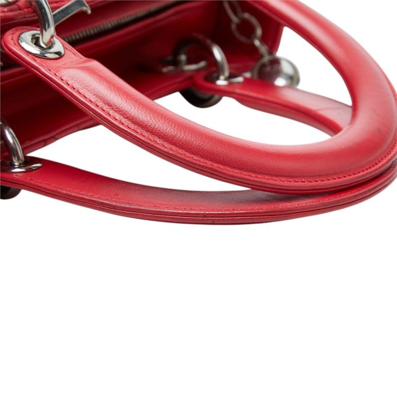Dior Cannage Lady Dior Medium Satchel Shoulder Bag Red Leather — view 8