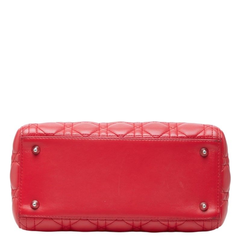 Dior Cannage Lady Dior Medium Satchel Shoulder Bag Red Leather — view 3
