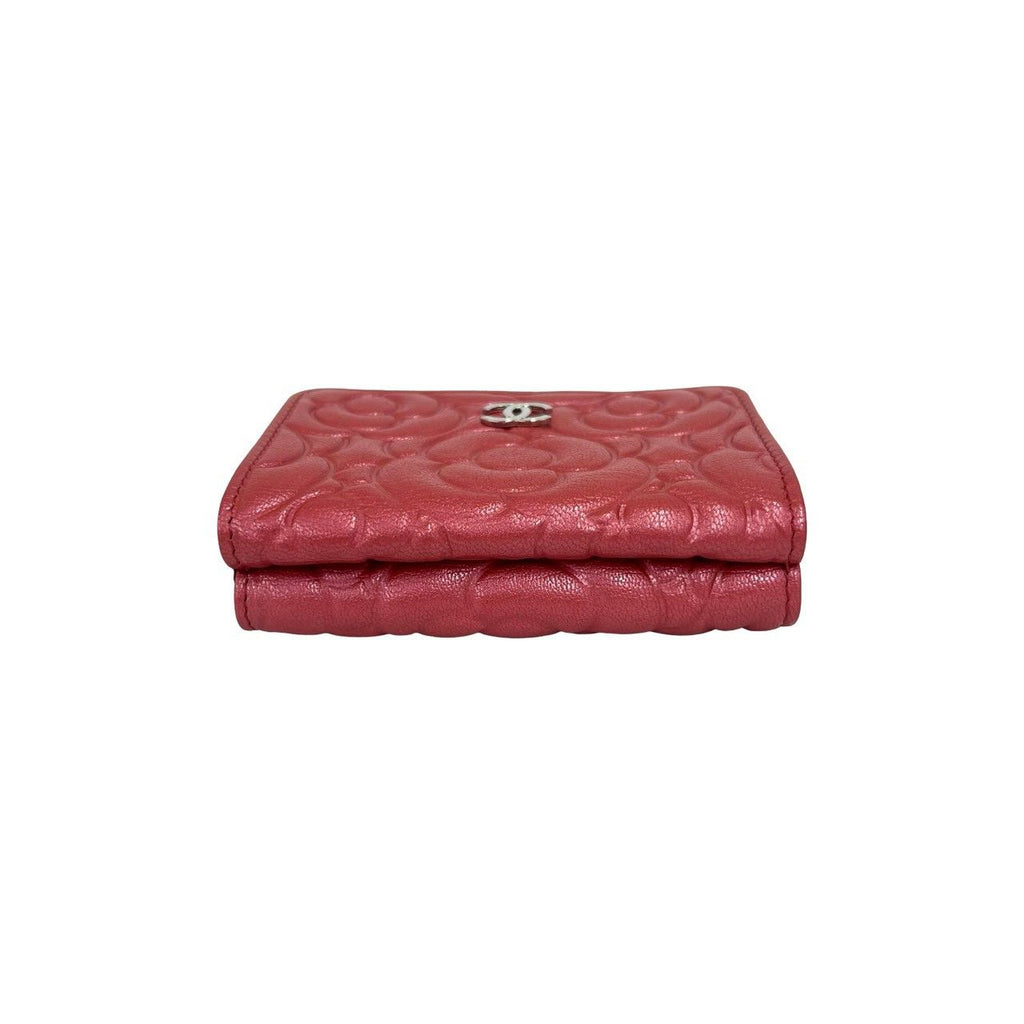 Chanel CC Logo Camellia Leather Trifold Wallet Metallic Red — view 3