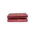 Chanel CC Logo Camellia Leather Trifold Wallet Metallic Red — view 6