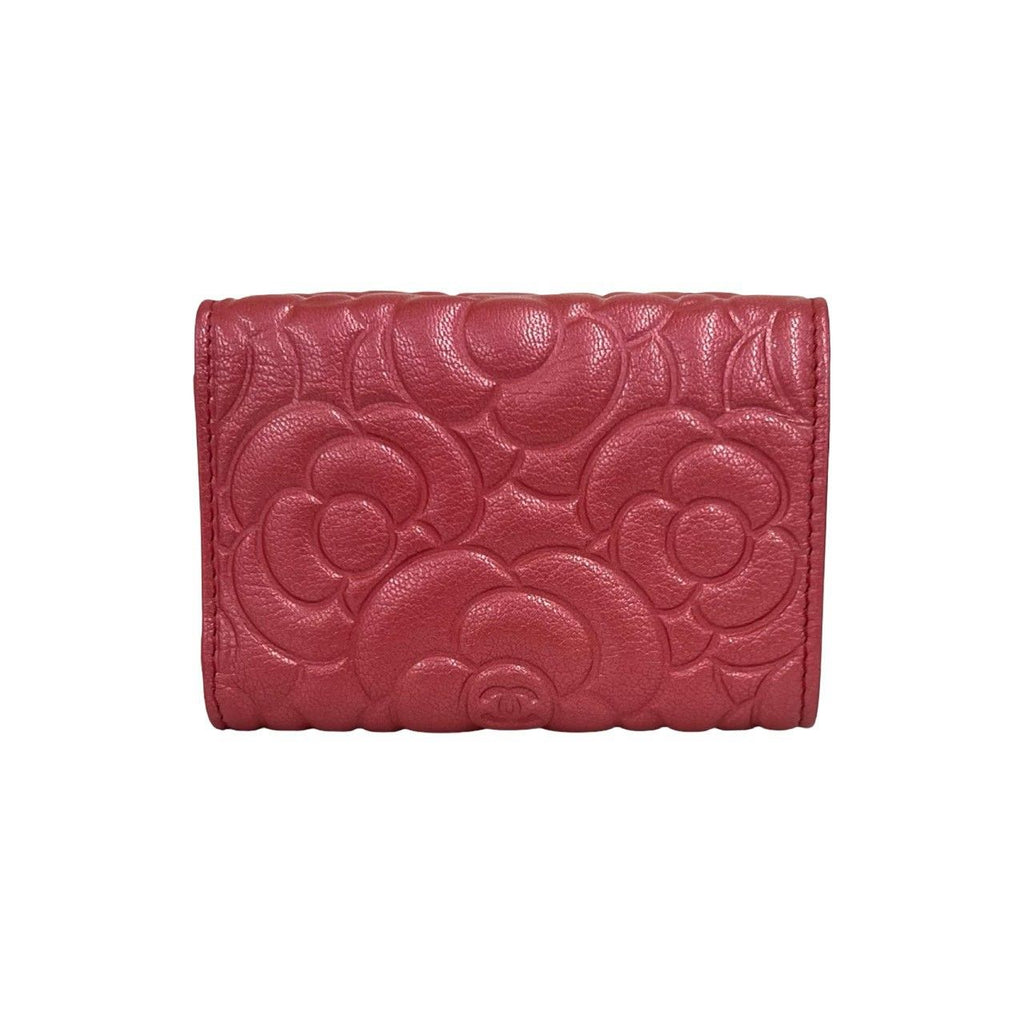 Chanel CC Logo Camellia Leather Trifold Wallet Metallic Red — view 2