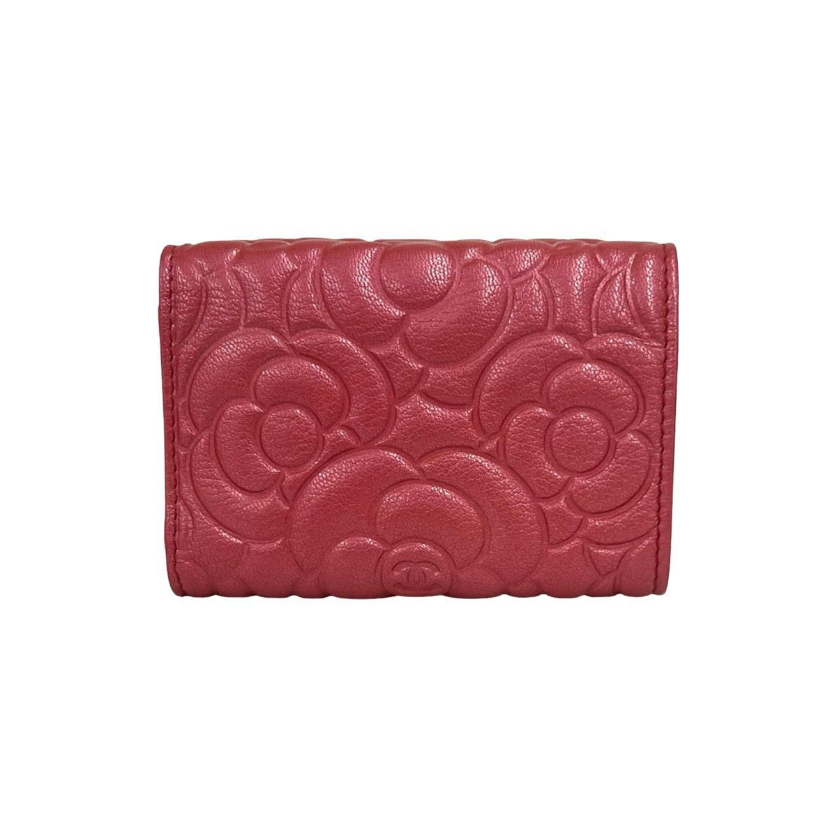 Chanel CC Logo Camellia Leather Trifold Wallet Metallic Red — view 2