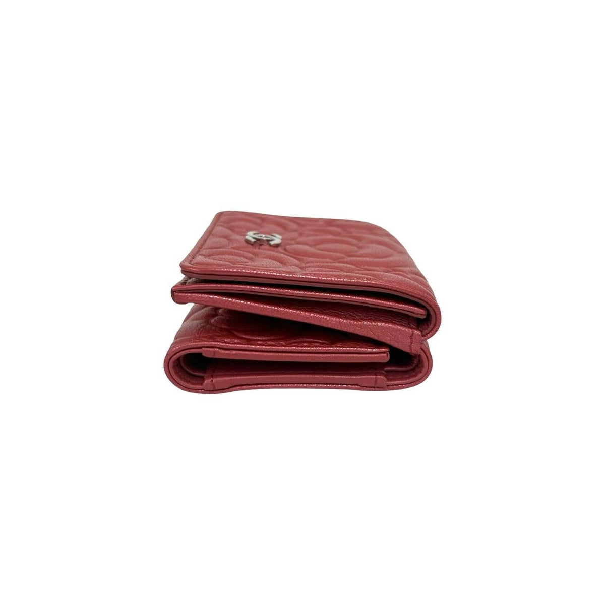 Chanel CC Logo Camellia Leather Trifold Wallet Metallic Red — view 5