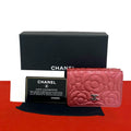 Chanel CC Logo Camellia Leather Trifold Wallet Metallic Red