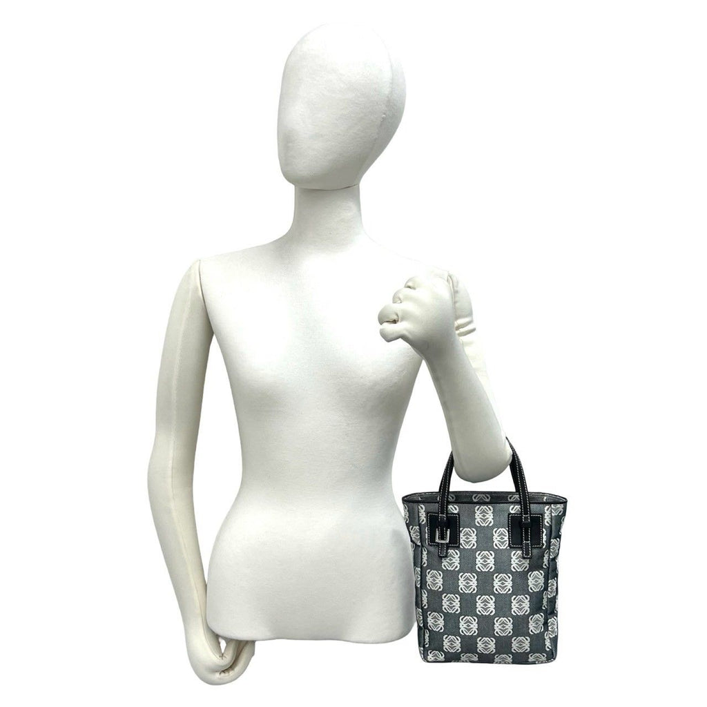 Loewe Repeat Anagram Canvas Leather Handbag Mini Tote Gray Black — view 2