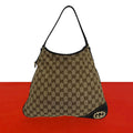 Gucci Interlocking G GG Pattern Logo Canvas Leather Shoulder Bag Tote Brown
