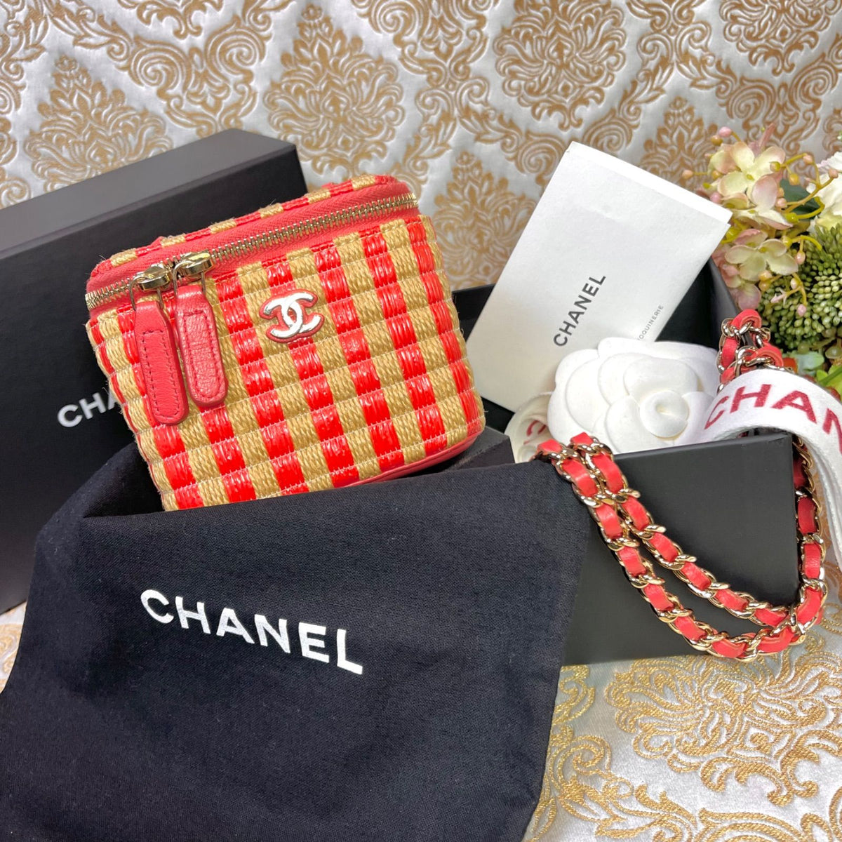 Chanel Chain Shoulder Bag Vanity Basket Bicolor
