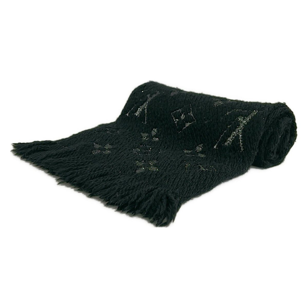 Louis Vuitton Scarf Logomania Shine Black Silver Wool Silk