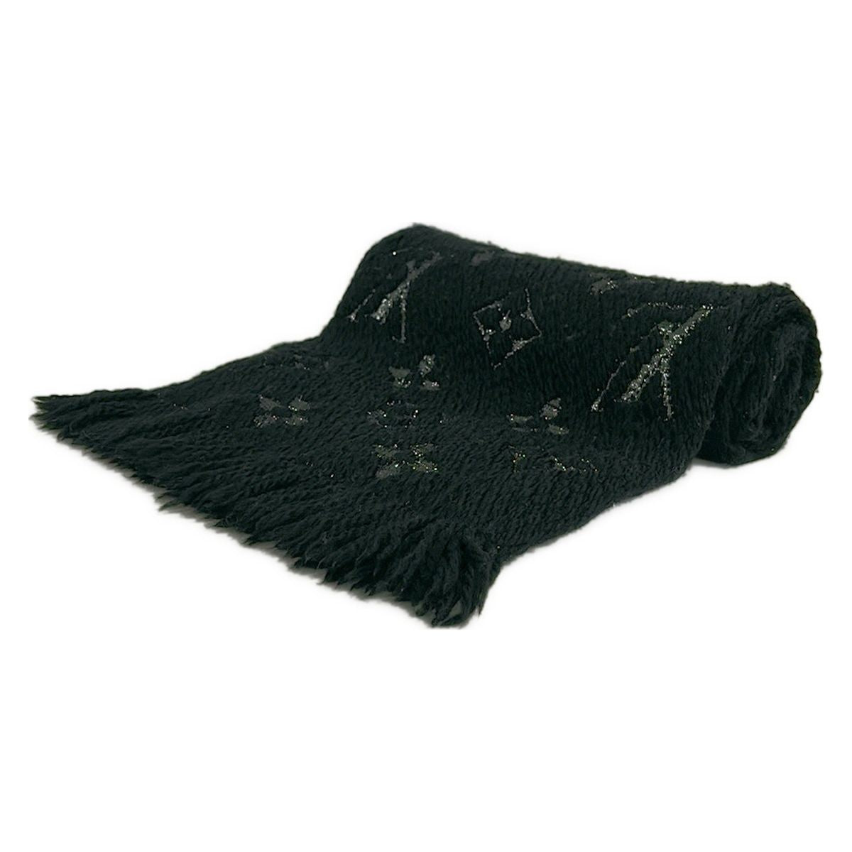 Louis Vuitton Scarf Logomania Shine Black Silver Wool Silk