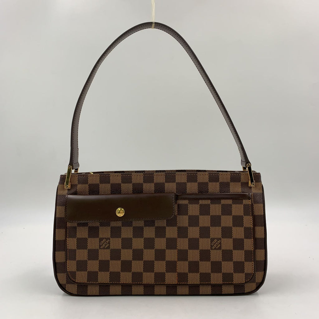 Louis Vuitton Damier Ebene Brown Shoulder Bag Gold