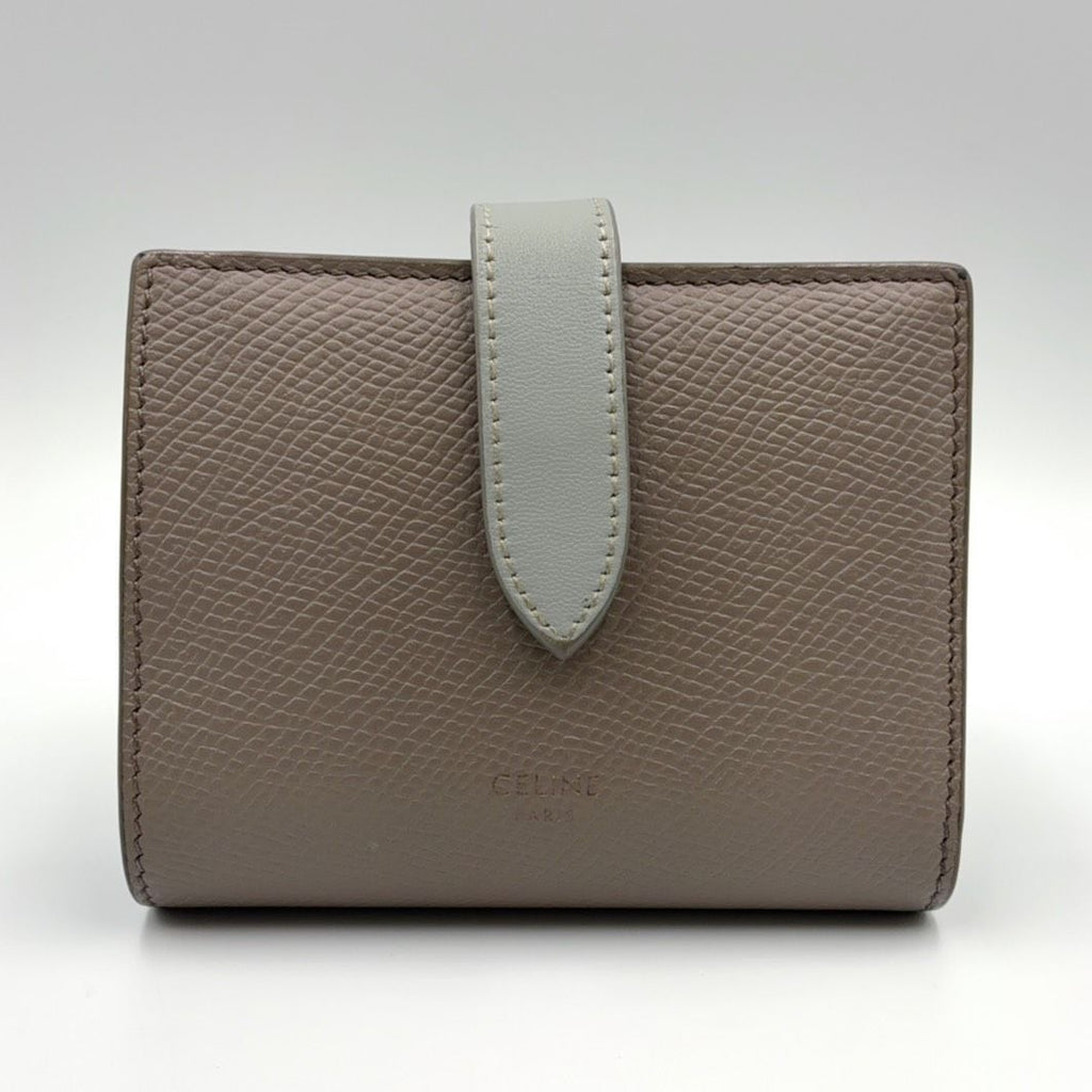 Celine Medium Strap Leather Light Gray Bifold Wallet Gold