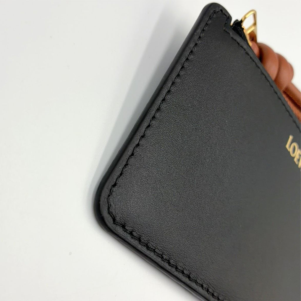Loewe Pebble Coin Leather Brown Black Card Case Gold — view 8