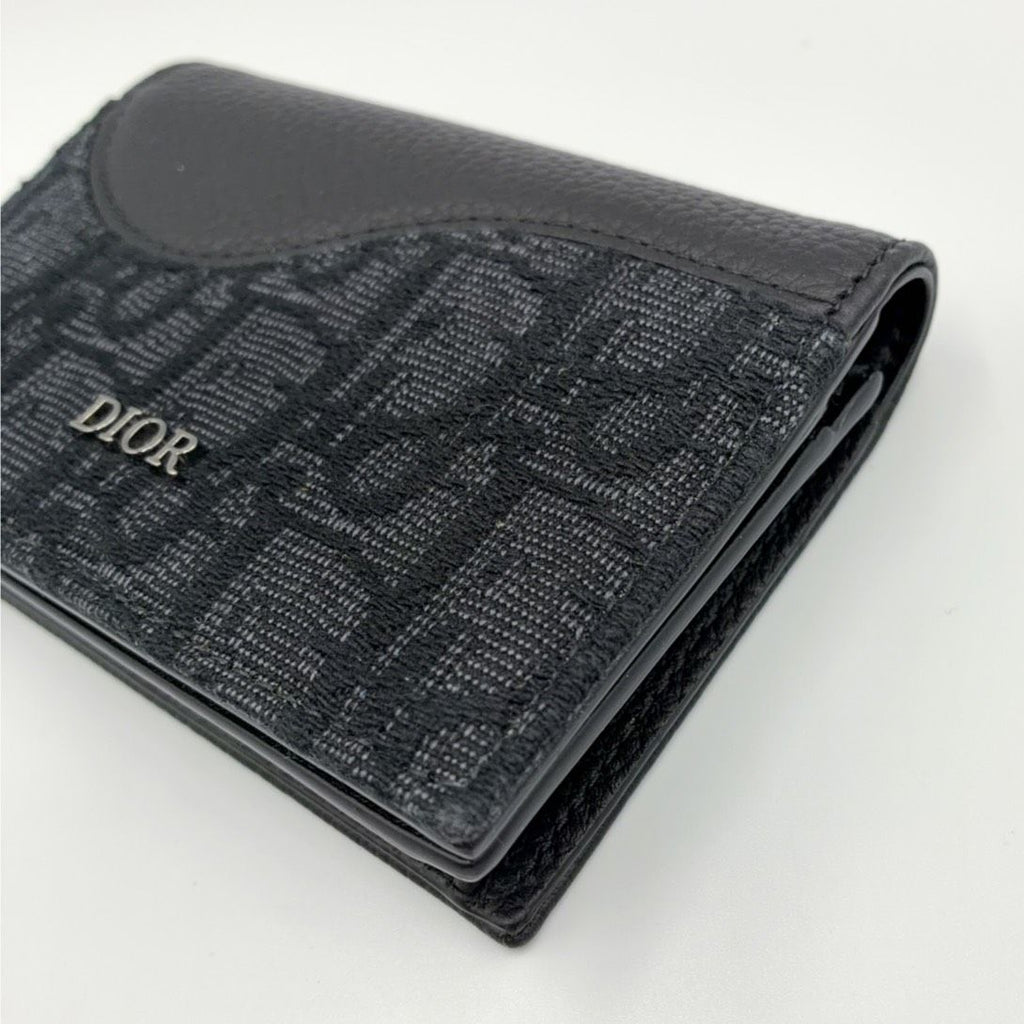 Dior Saddle Business Leather Cotton Navy Black Card Case — view 8