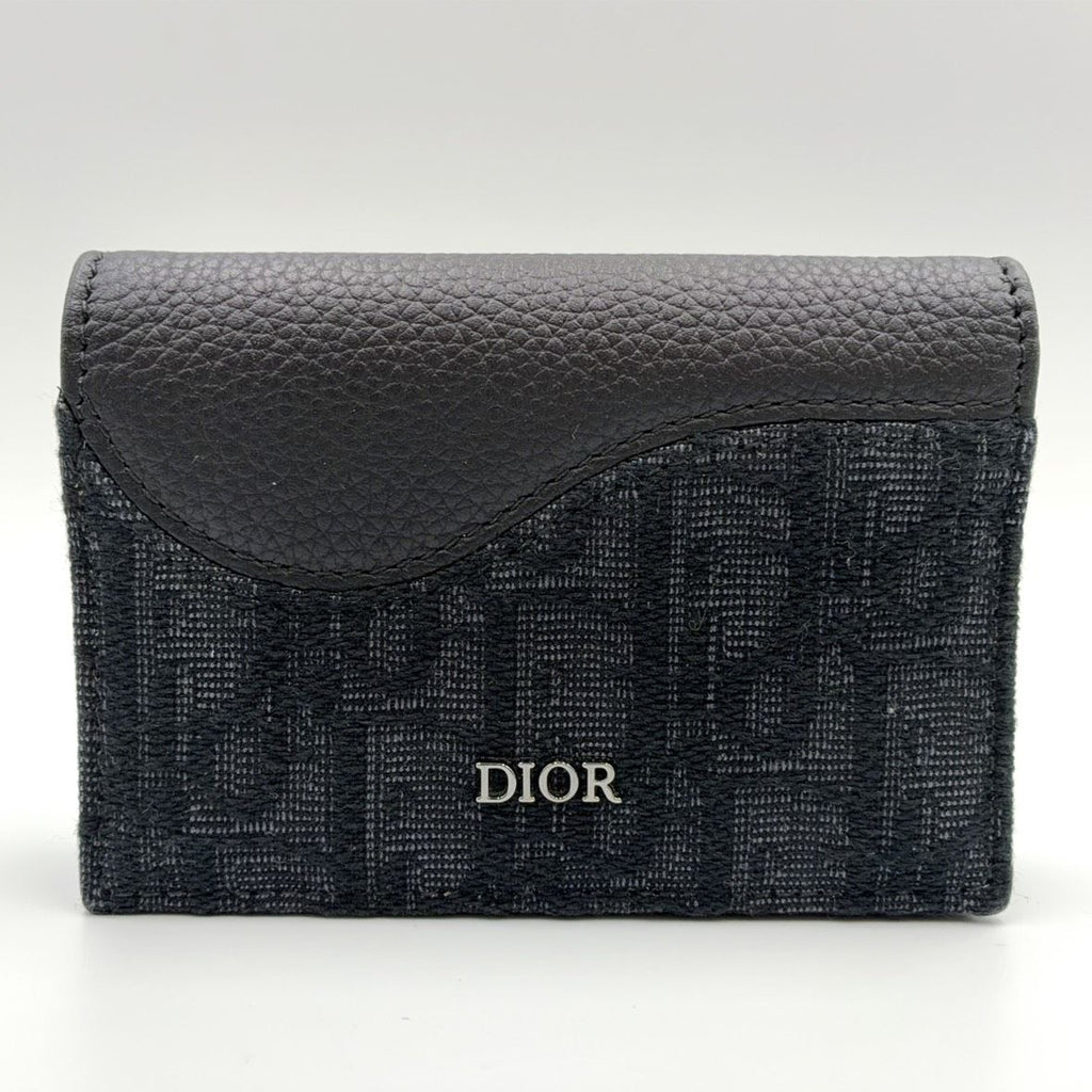 Dior Saddle Business Leather Cotton Navy Black Card Case