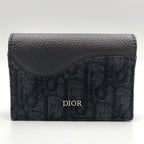Dior Saddle Business Leather Cotton Navy Black Card Case