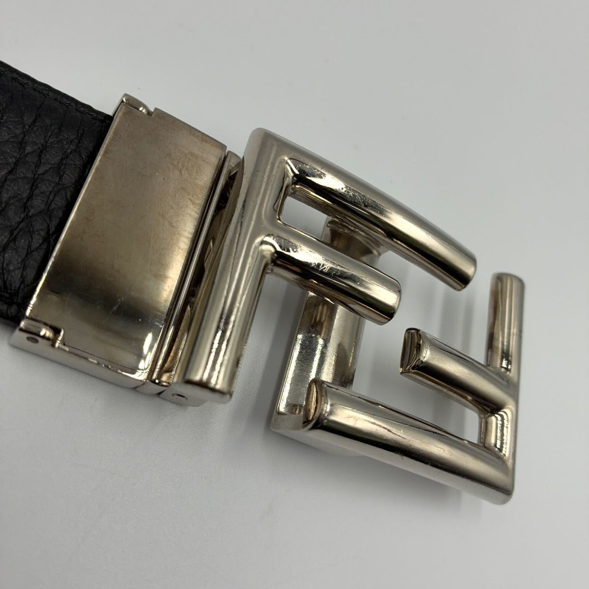 Fendi FF Logo Leather Black Belt Silver — view 2