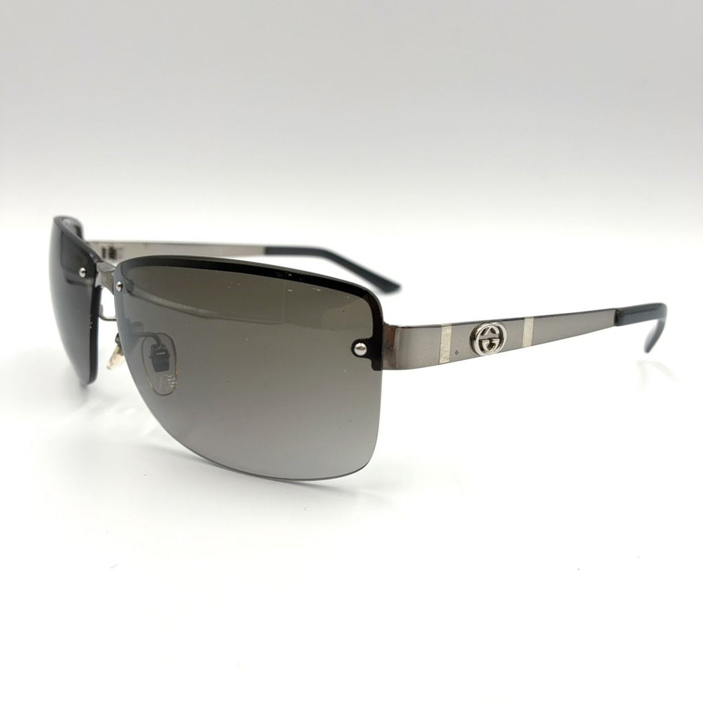 Gucci Interlocking G Logo Acetate Metal Gray Silver Black Sunglasses Eyewear — view 2