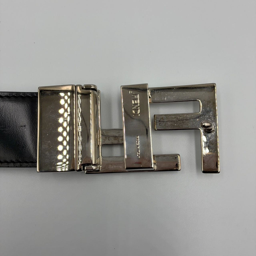 Fendi FF Logo Leather Black Belt Silver — view 5