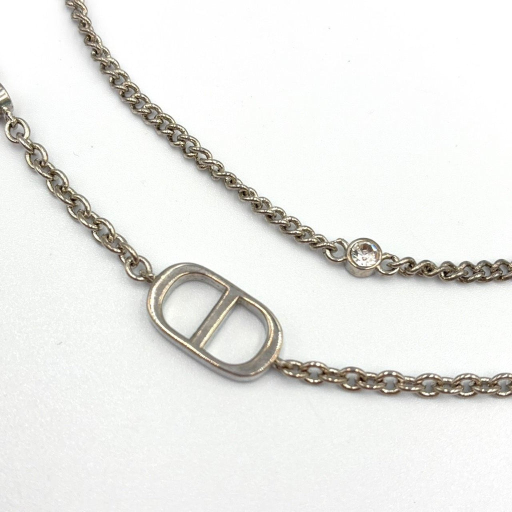 Dior Petit CD Double Metal Color Stone Clear Silver Necklace — view 2