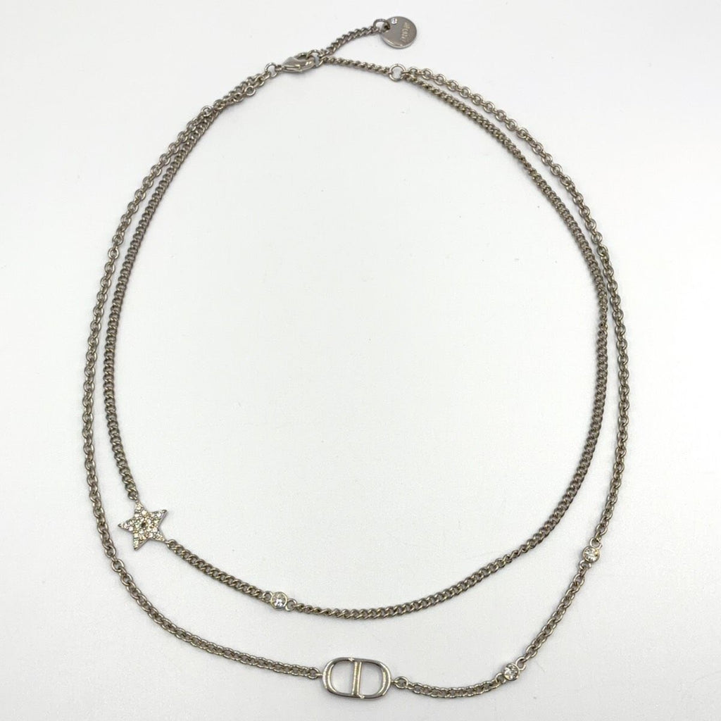 Dior Petit CD Double Metal Color Stone Clear Silver Necklace — view 3