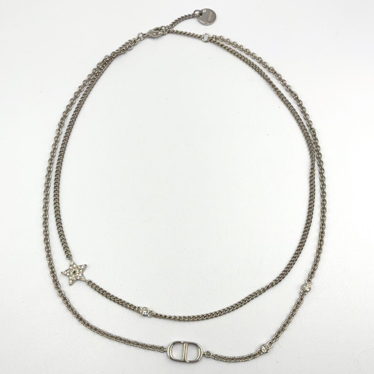 Dior Petit CD Double Metal Color Stone Clear Silver Necklace — view 3