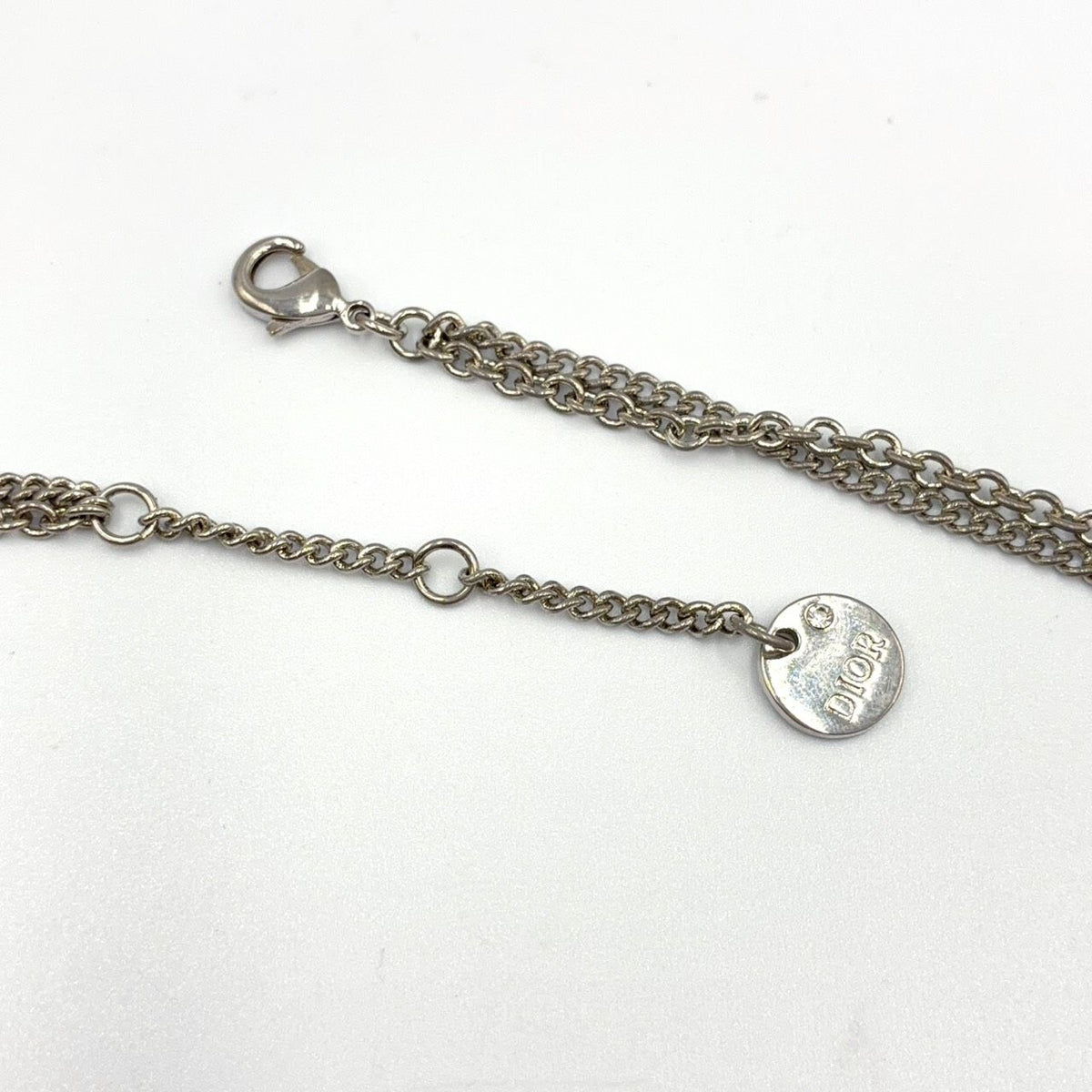 Dior Petit CD Double Metal Color Stone Clear Silver Necklace — view 7