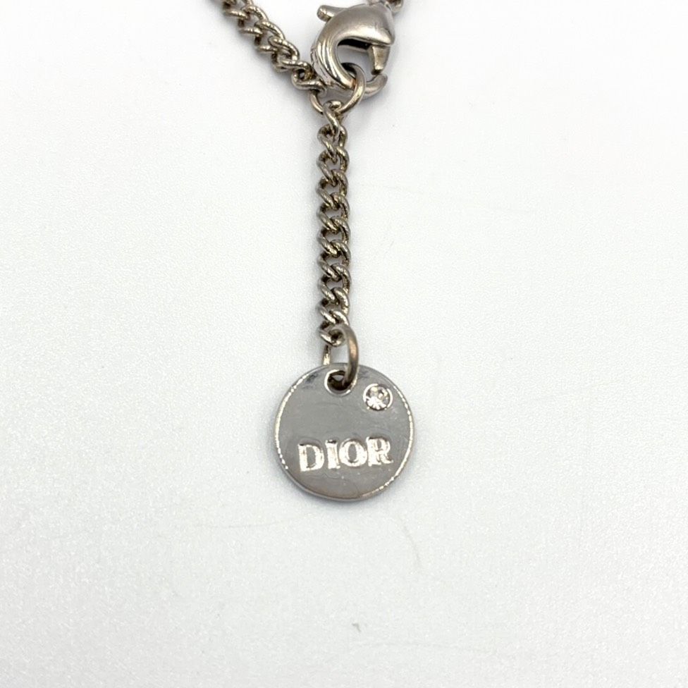 Dior Petit CD Double Metal Color Stone Clear Silver Necklace — view 4