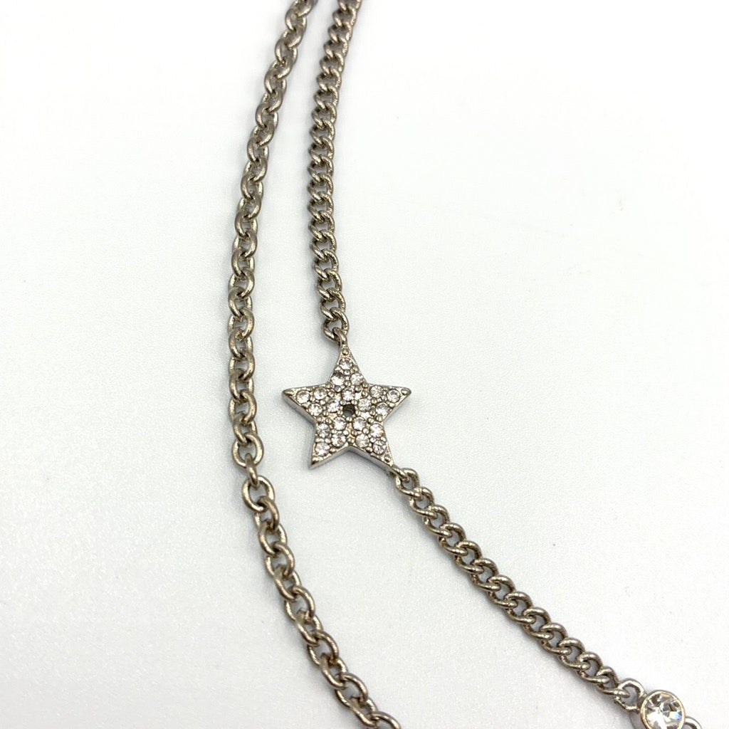 Dior Petit CD Double Metal Color Stone Clear Silver Necklace — view 8