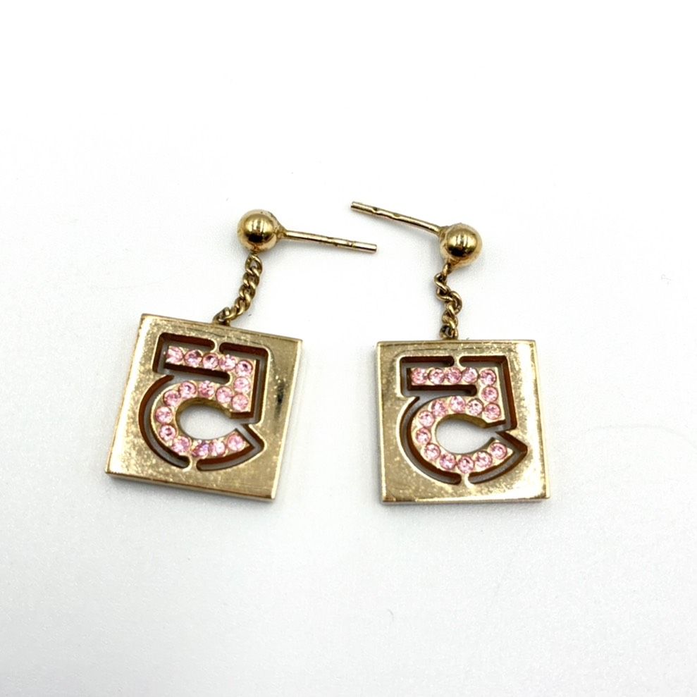 Chanel No 5 Rhinestone Square Gold Pink Earrings — view 4