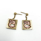 Chanel No 5 Rhinestone Square Gold Pink Earrings — view 4